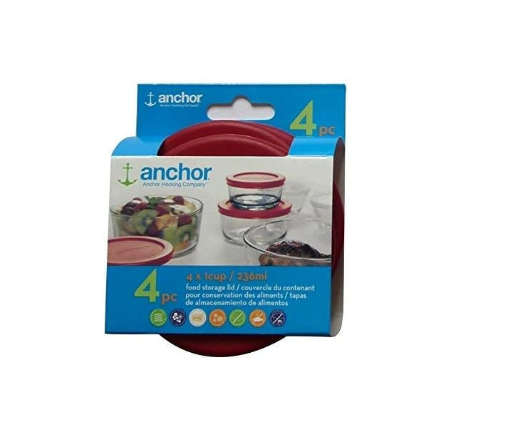 Anchor Hocking Replacement Lid 1 Cup / 236 ml, set of 4 lids, red round