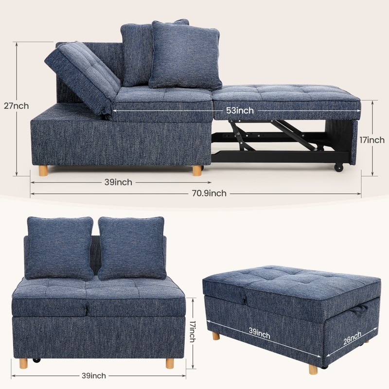 71" 4 in 1 Convertible Sleeper Sofa Bed Linen Loveseat Pull Out Sofa Bed Couch gallery