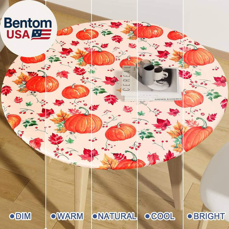 Round Spandex Thanksgiving Tablecloth, Elastic Fitted Waterproof Tablecloths for gallery