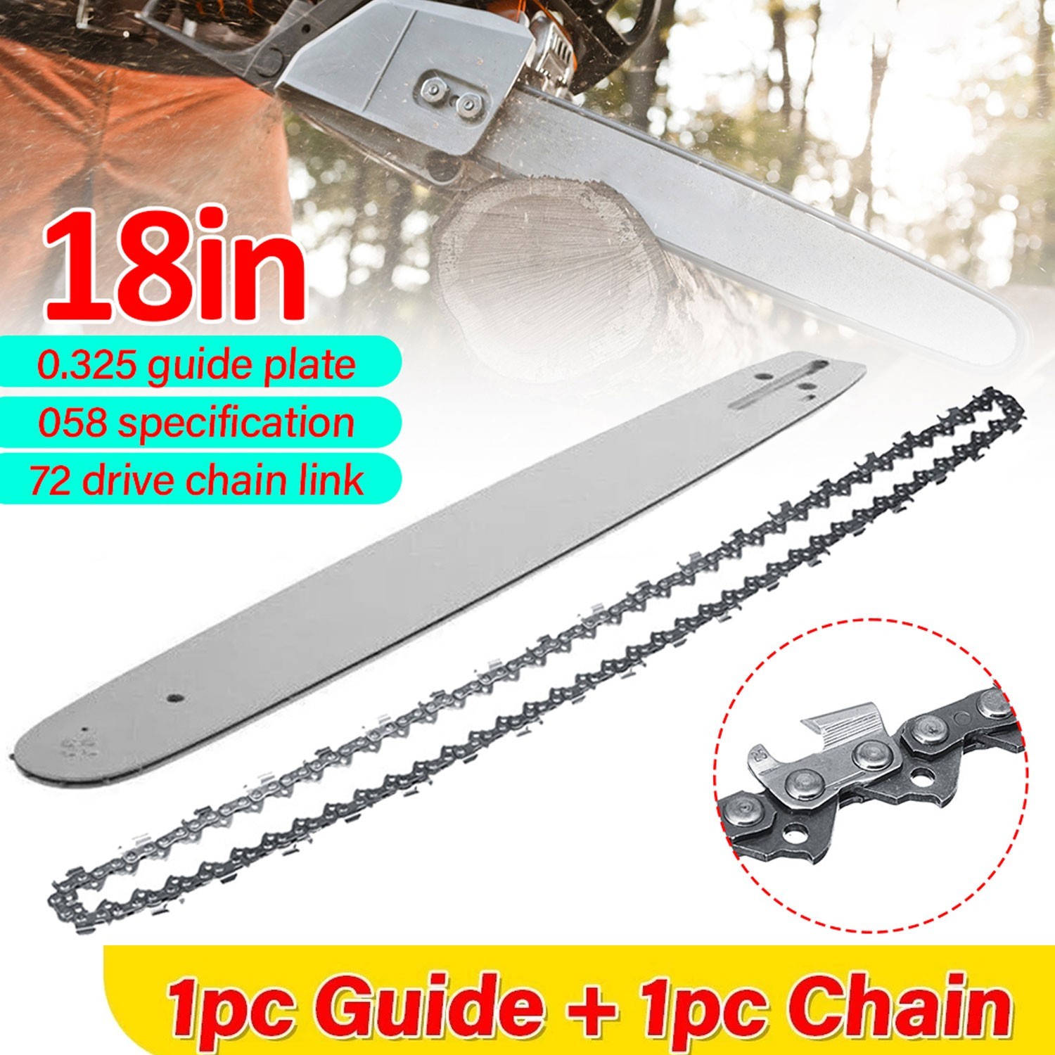 18" inch Chainsaw Guide Bar and Chain Set .325" .058" 72DL for Husqvarna 345 350 gallery