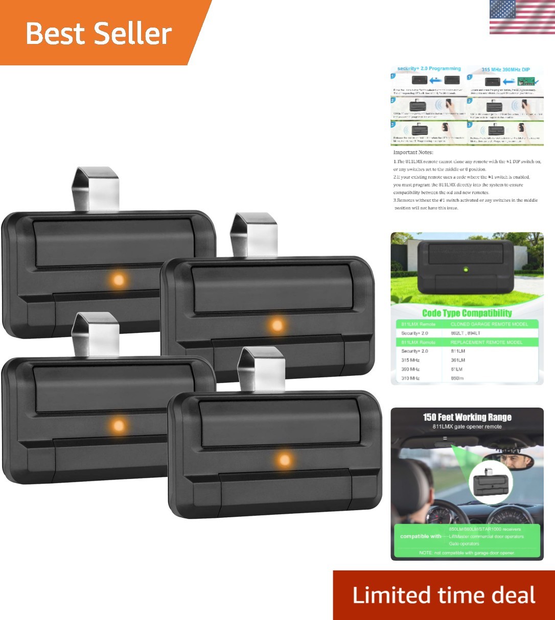 Reliable 811LMX Gate Opener Remote - 4 Pack with Long Range & Security+ Tech gallery