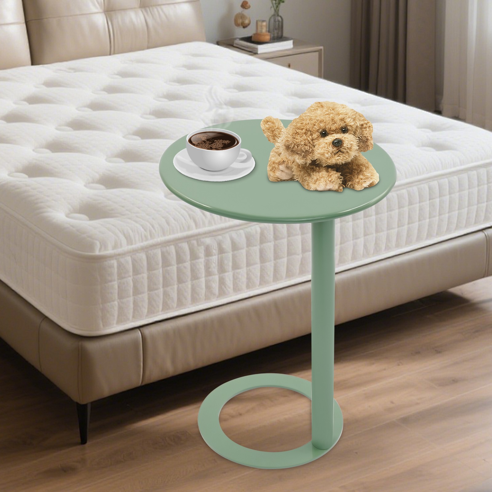 Iron Coffee Table with 30kg Load Capacity Free Standing C-Shaped Sofa Side Table gallery