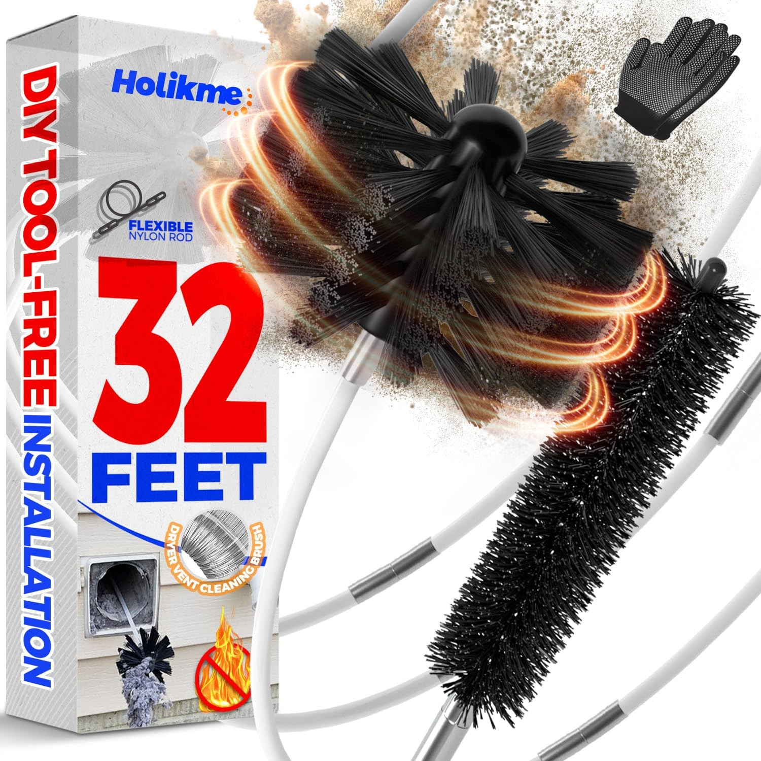 Dryer Vent Cleaner Kit Lint Brush Drill Attachment Duct Cleaning Tool Snake 32FT gallery