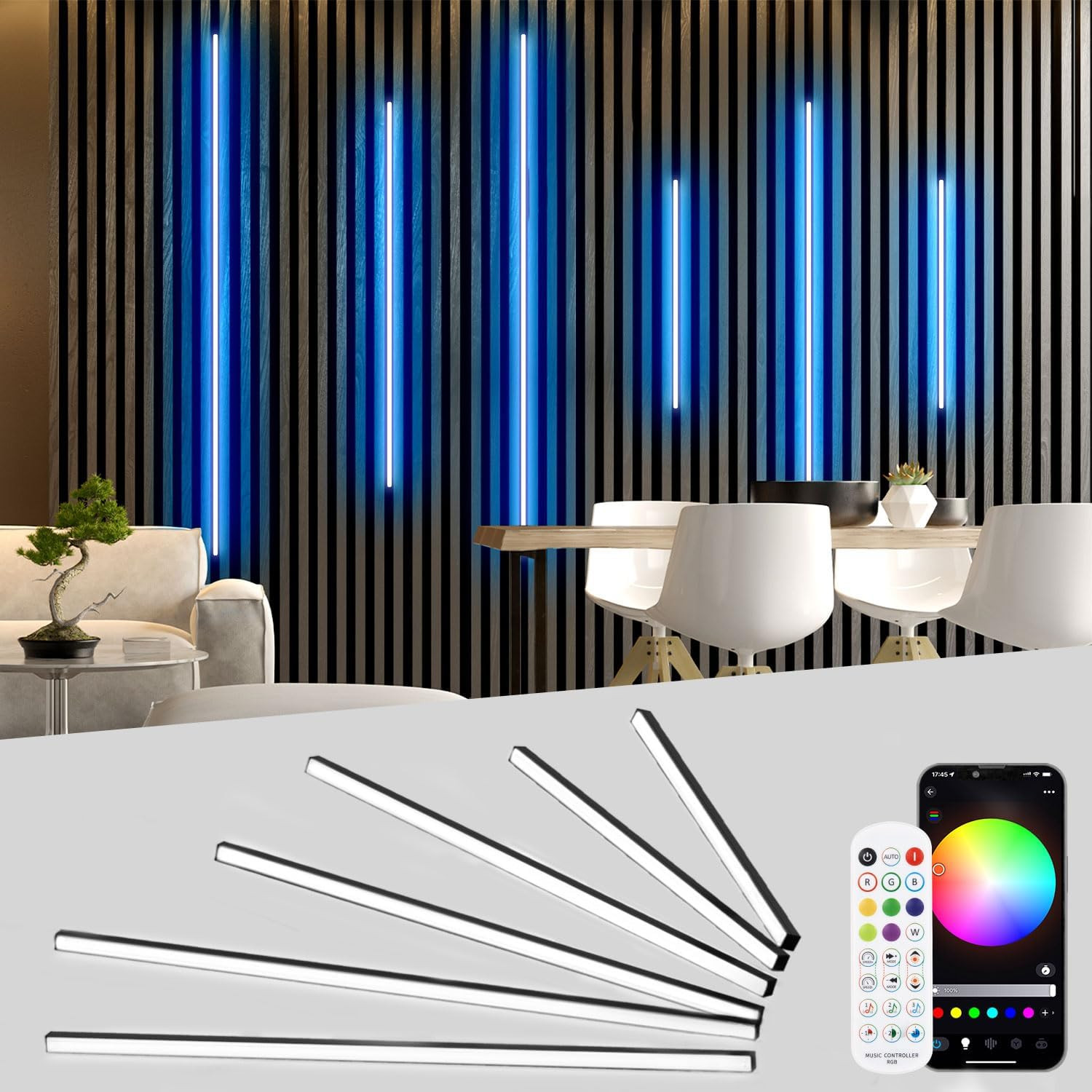 6pc RGB Smart Recessed LED Strip Lights for Wood Slat Acoustic Wall Panel Alexa gallery