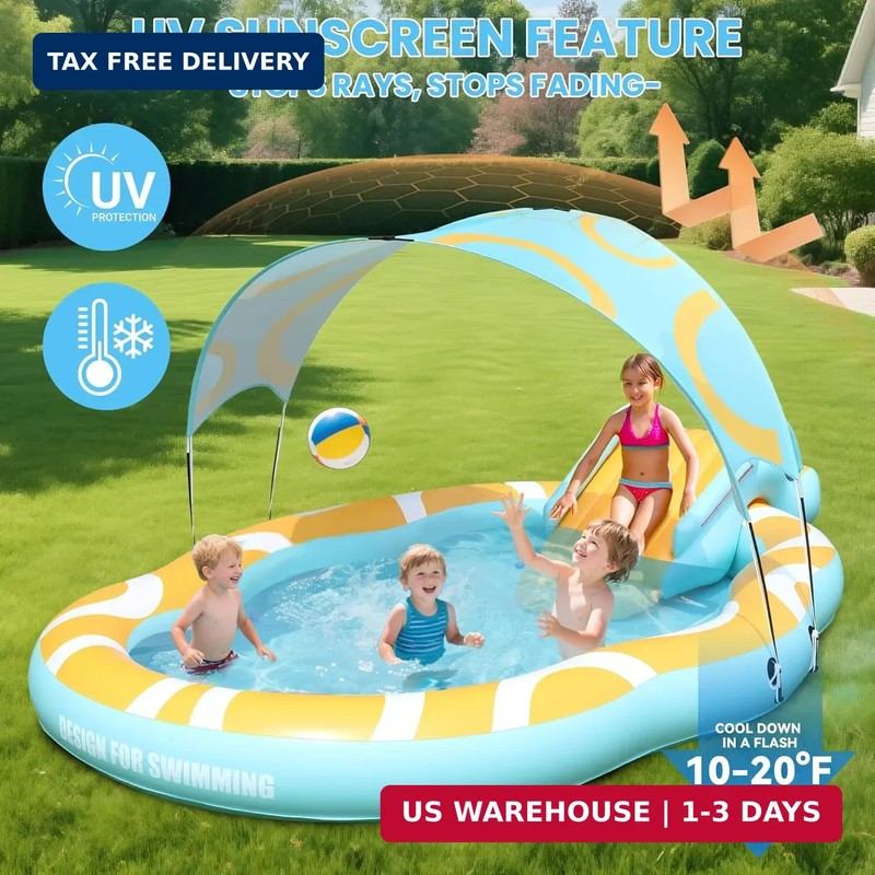 Kiddie Pool with Slide and Canopy, Inflatable Kids Pool with Slide Large Durable gallery