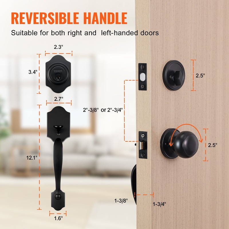VEVOR Front Door Handle and Deadbolt Set Matte Black Front Door Lock Set Knob gallery