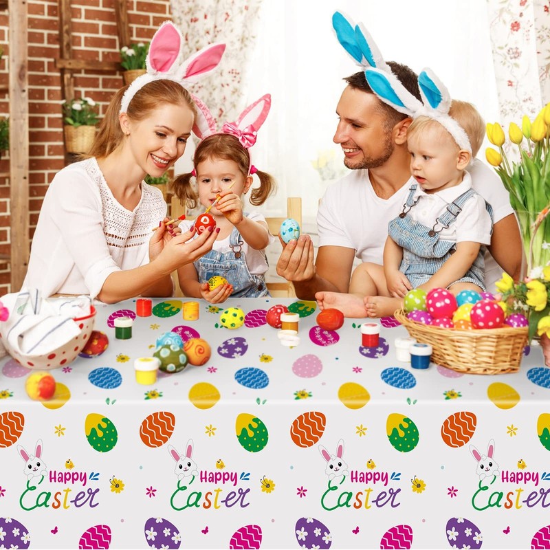 3 Pcs Easter Tablecloth-Happy Easter Bunny Table Cover, Disposable Plastic Re... gallery