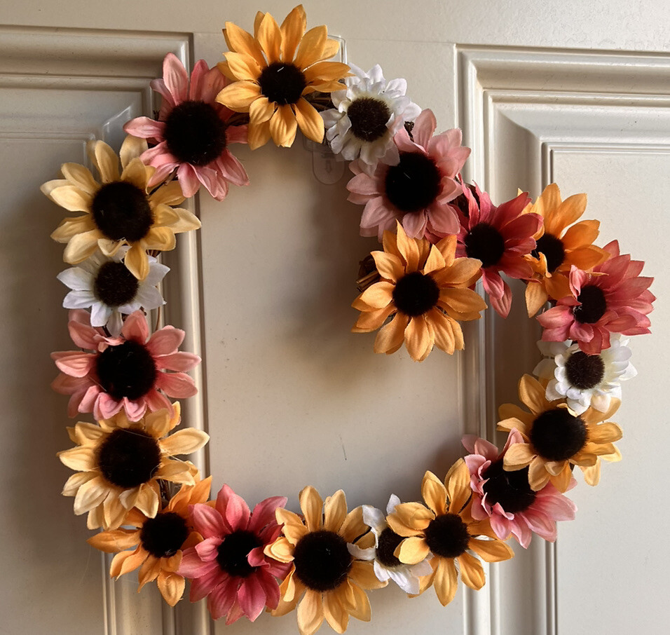 Heart Shape Grapevine Flower Wreath Sunflower Fall Spring Summer gallery