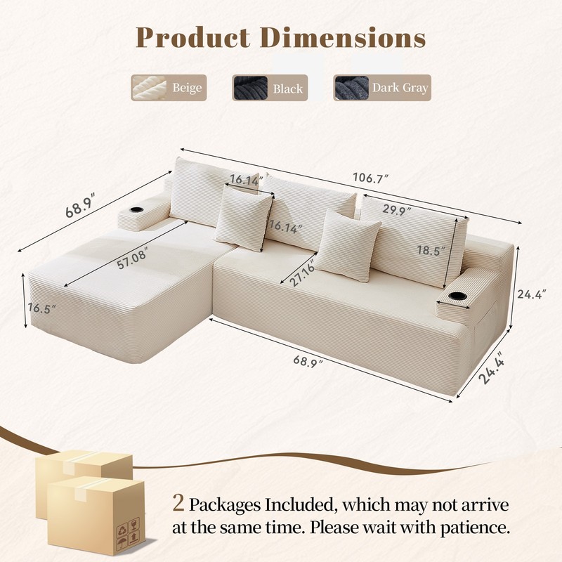 L Shaped Couch Reversible Sectional Fabric Sofa Set Convertible Sofa Living Room gallery