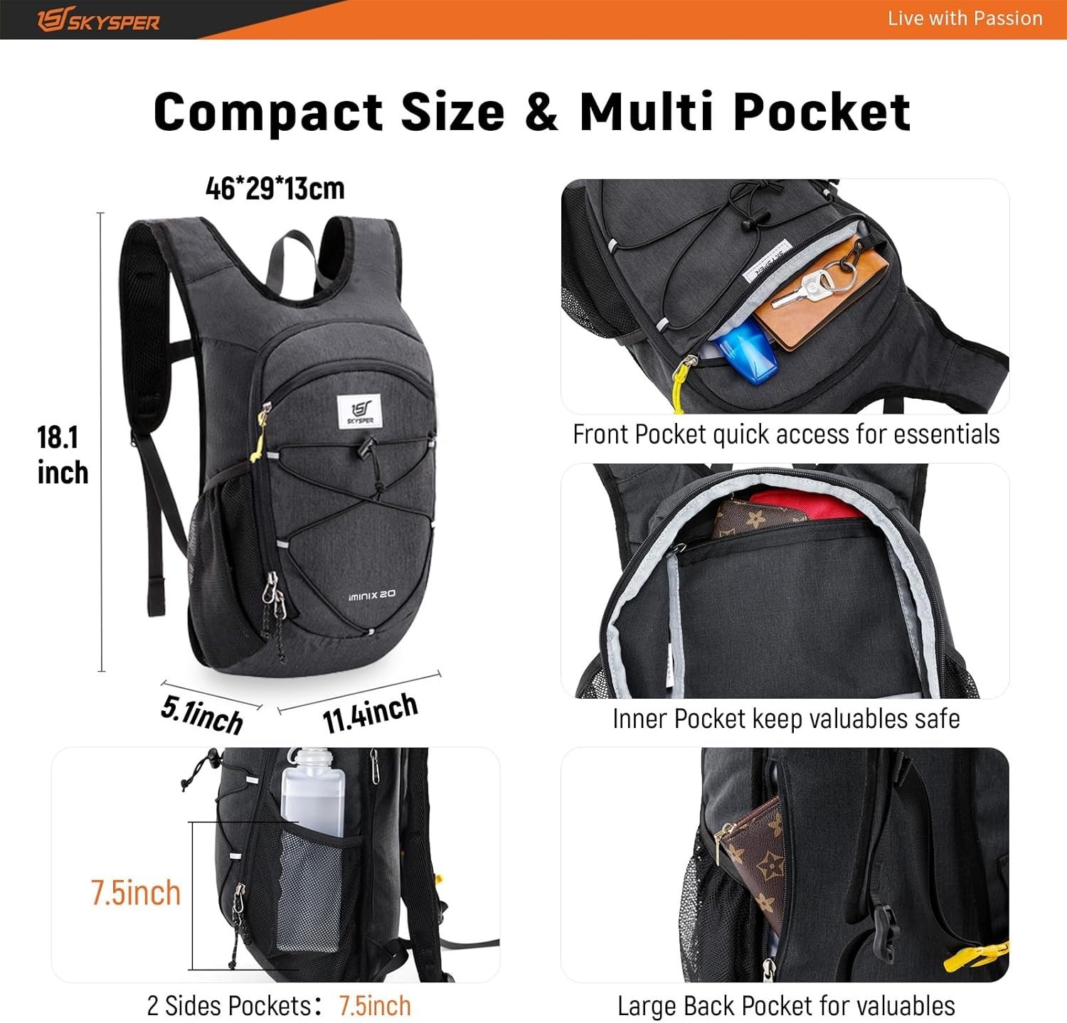 15L/20L Foldable Hiking Backpack Lightweight Packable Travel Daypack with Che... 4