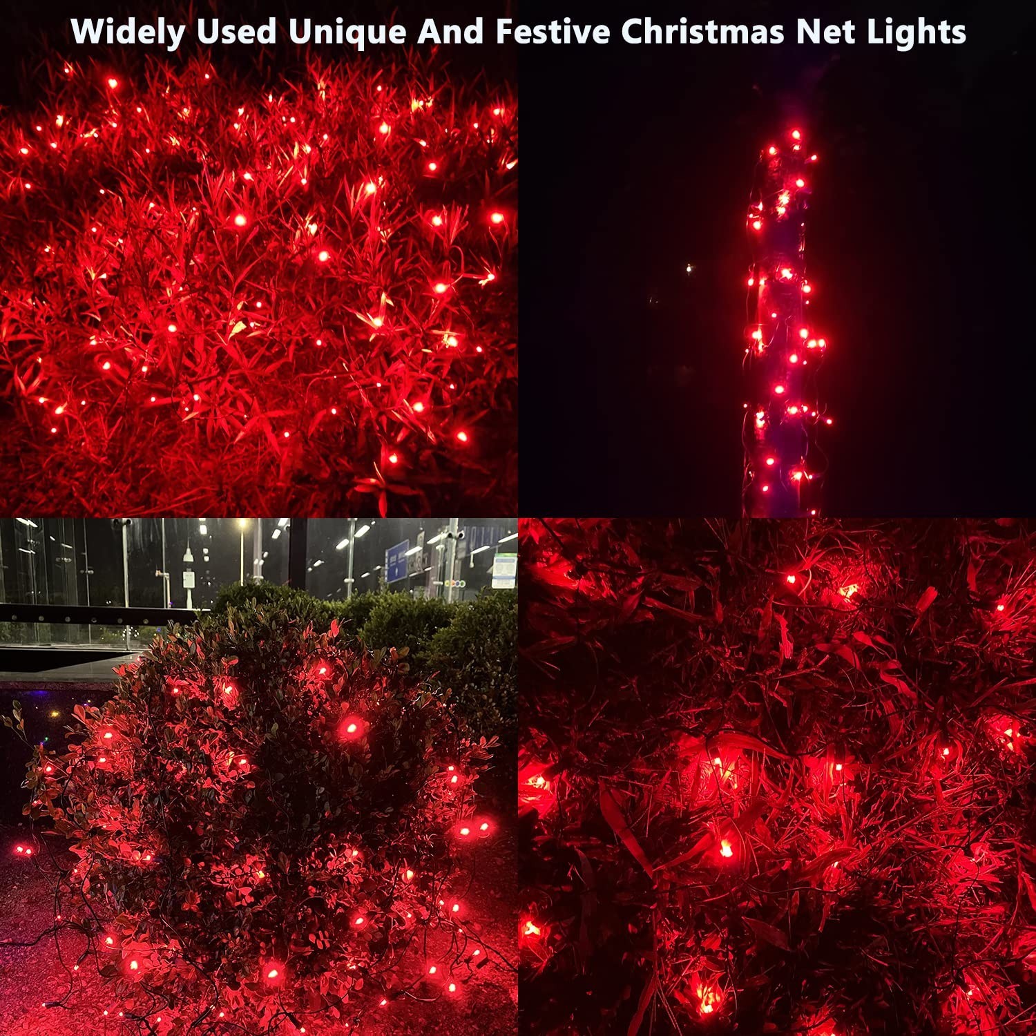 HISHINY LED Red Christmas Net Lights Outdoor,6ftx6ft 144LED Green Wire, Conne... gallery