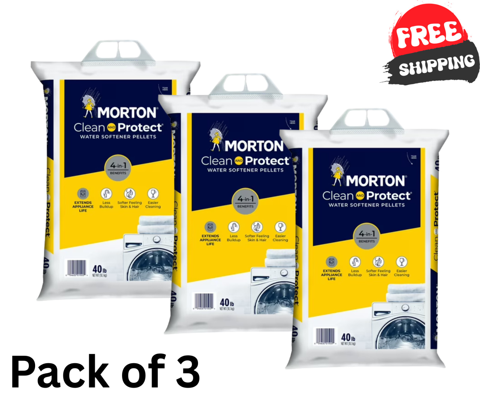 Morton Salt Clean and Protect Water Softener Salt Pellets, 40 lb. Bag (3 PACK ) gallery