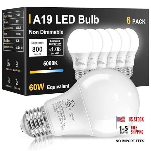 LED Light Bulbs 60 Watt Equivalent, Daylight White 6 Pack 5000k Daylight White gallery