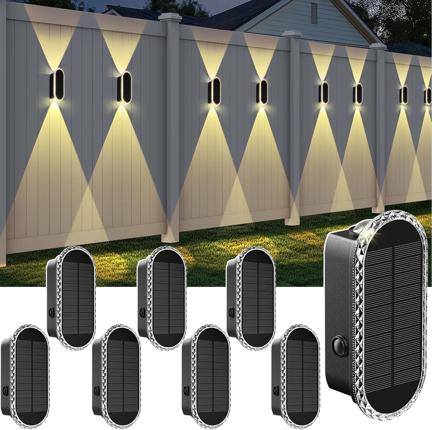 Solar Fence Lights Outdoor - 3 Modes, IP65 Waterproof, 8 Pack gallery