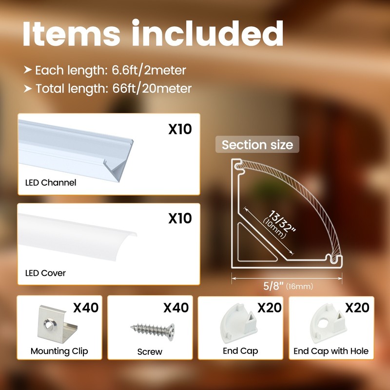 Muzata 10Pack 6.6FT/2M V-Shape LED Channel System with Milky White Cover V1SW gallery