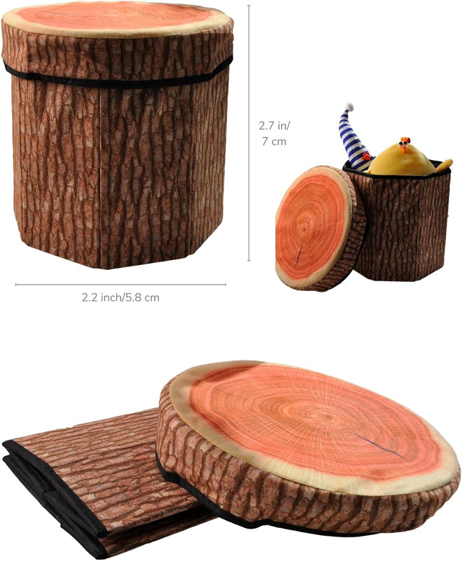 Fruit Storage Stool Ottoman,Tree Stump Stool,Cute Folding Storage Toy Box,Collap gallery