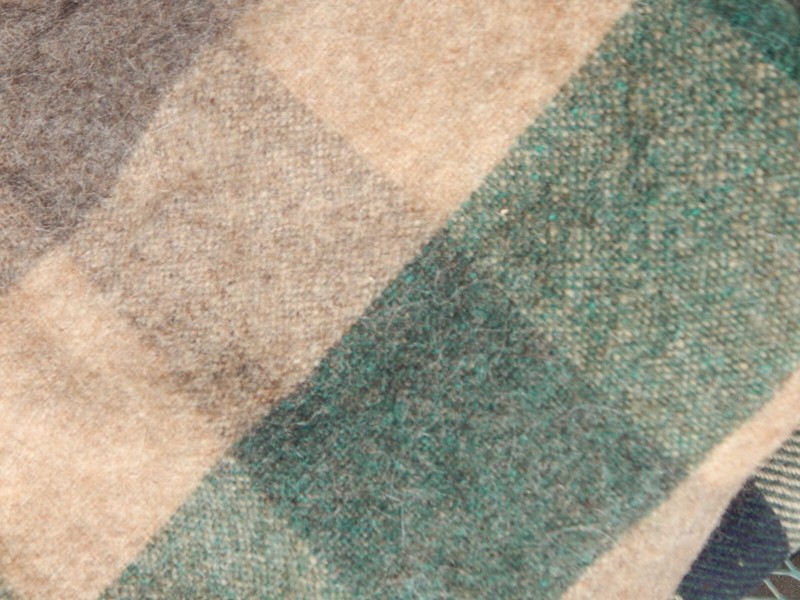 Alpaca Wool Blend Throw Blanket Fringe 54”x60” Cream Tan Green Check PERU gallery