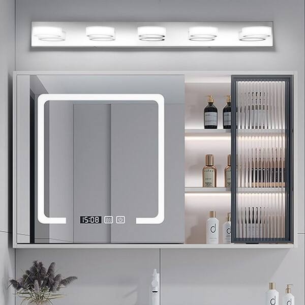 JUSHENG 41 in. 5 Light Chrome LED Bathroom Vanity Light Bar gallery