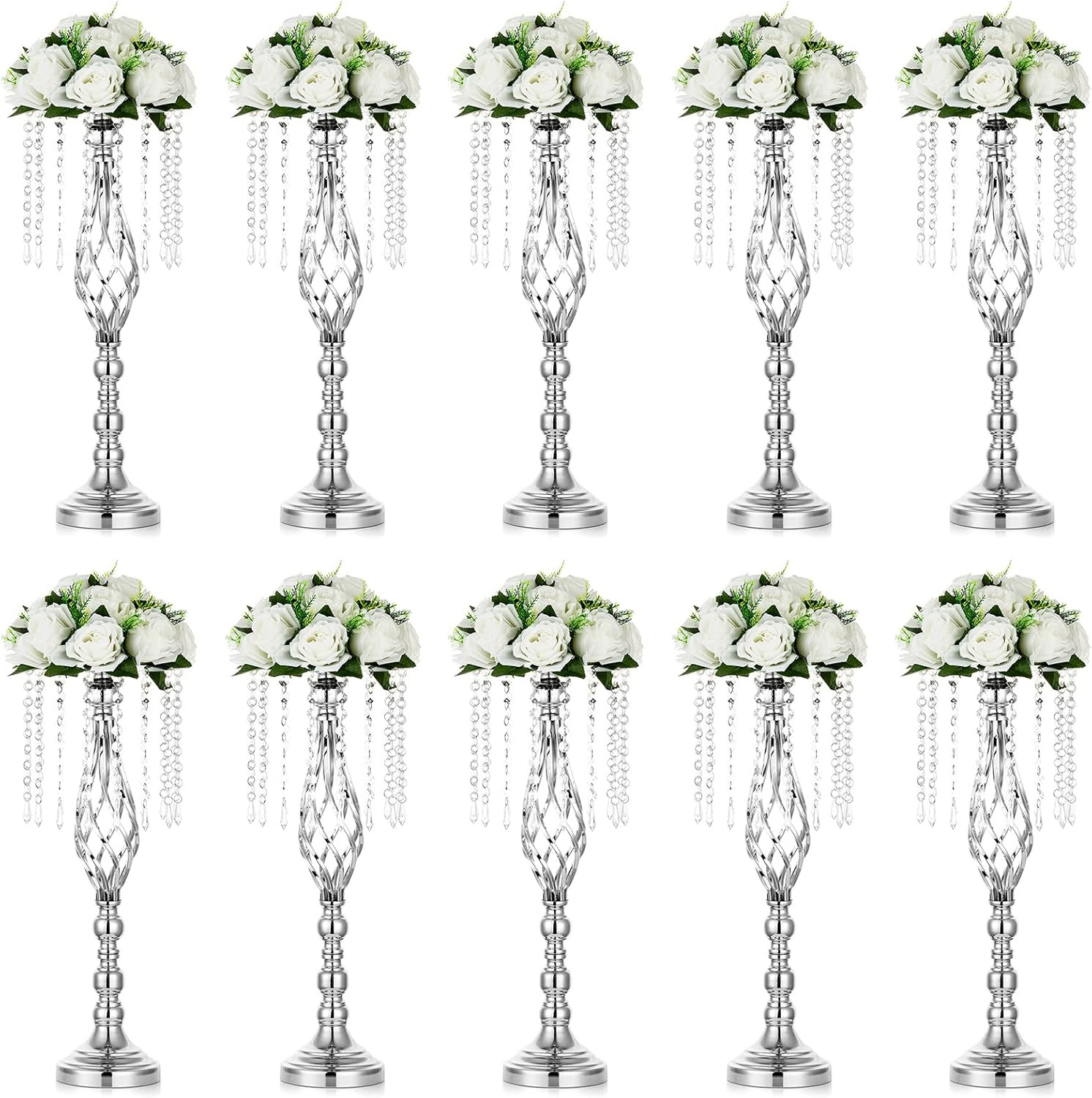 10 Pcs Silver Wedding Centerpieces Flower Stand, 21.7In/55Cm Height Wedding Road gallery