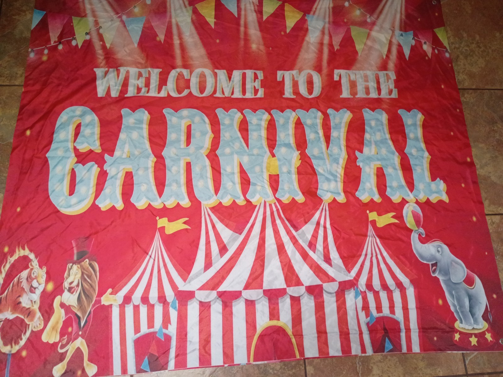 WELCOME TO THE CARNIVAL Backdrop Banner Party Decoration Fabric 57×50 in. 4 Hole gallery