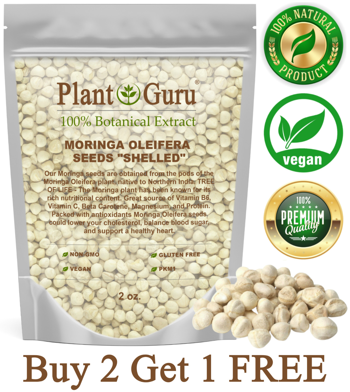250 Moringa Oleifera Seeds Kernel 2 oz. SHELLED Fresh Organic Semilla De Moringa gallery