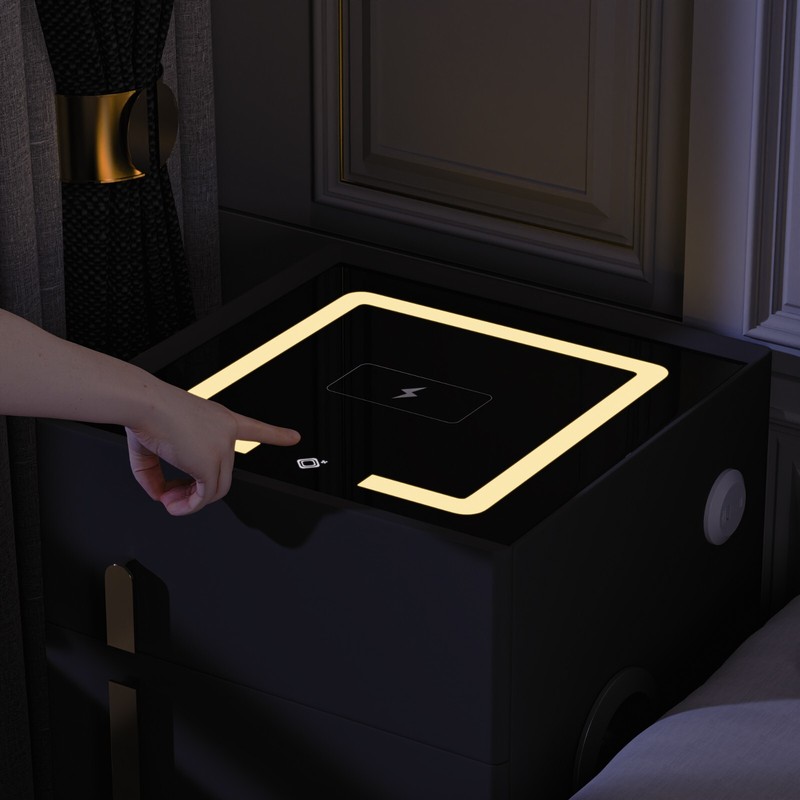 Double Drawer Smart Bedside Table with Safe (Dark Gray) gallery