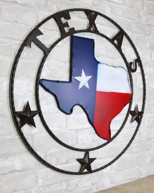 24"D Western Large Texas Lone Star State Map Patriotic Flag Wall Circle Sign gallery