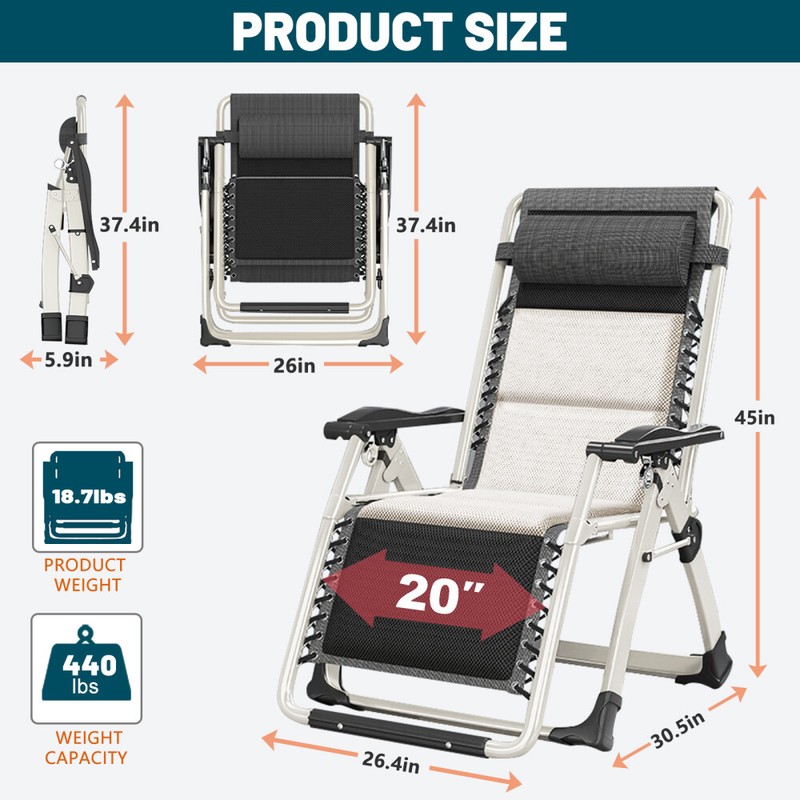 NAIZEA Adults Foldable Zero Gravity Chair Reclining Lounge Chairs w/Headrest gallery