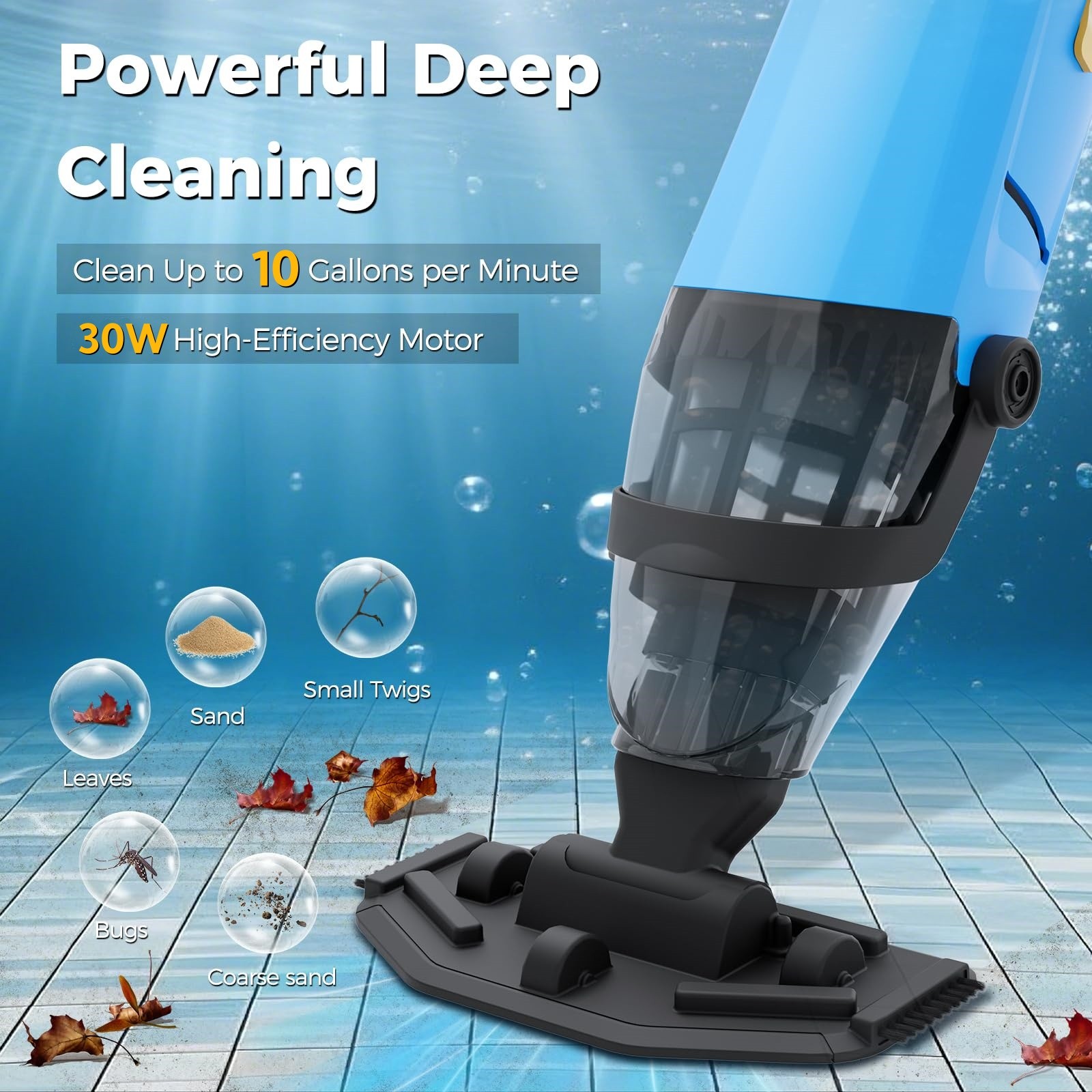 Powered Cordless Handheld Pool Vacuum, Rechargeable Pool Cleaner 60 Mins Runtime gallery