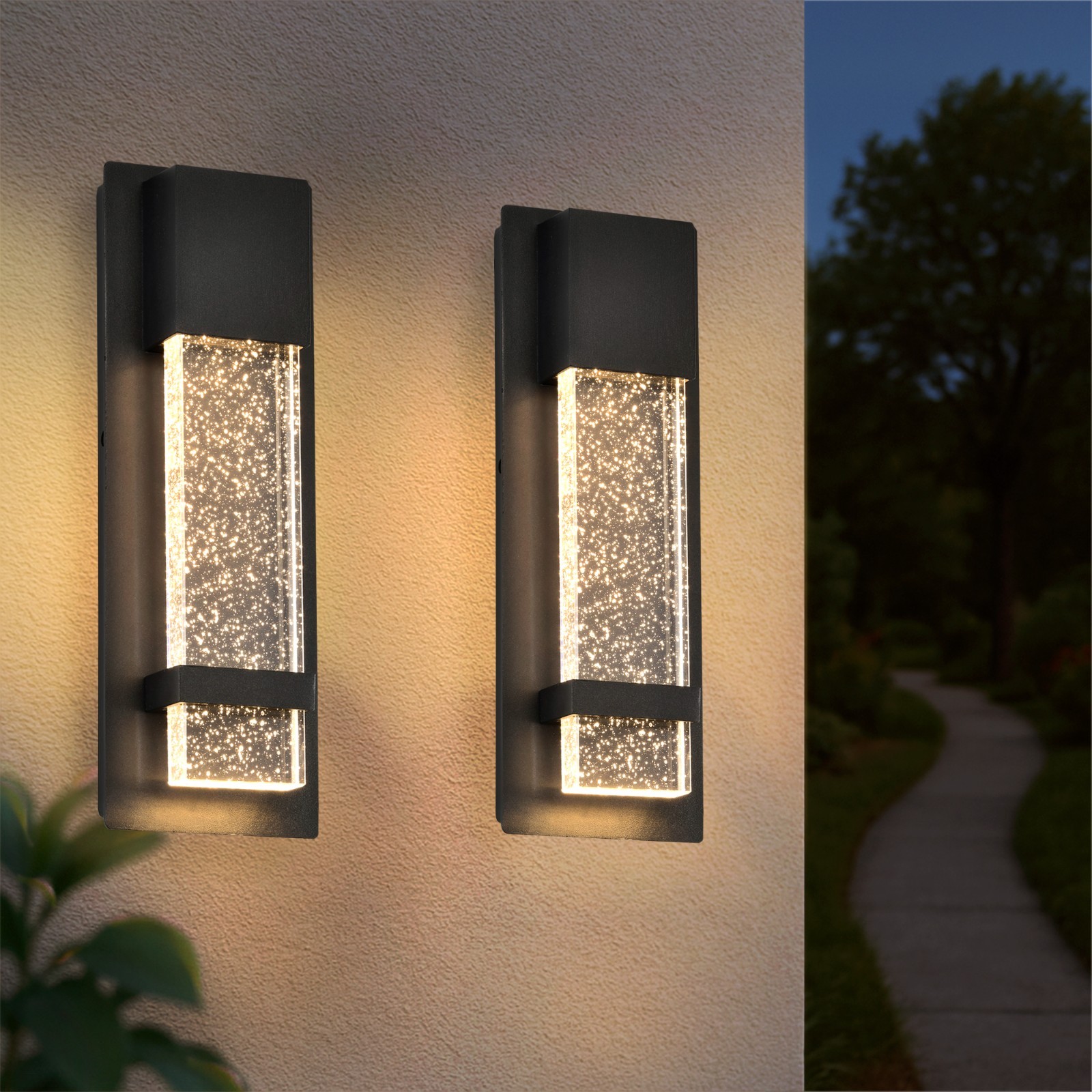 2-Pack Outdoor LED Wall Sconce, Modern Waterproof IP65 Black Porch Lights 3000K gallery
