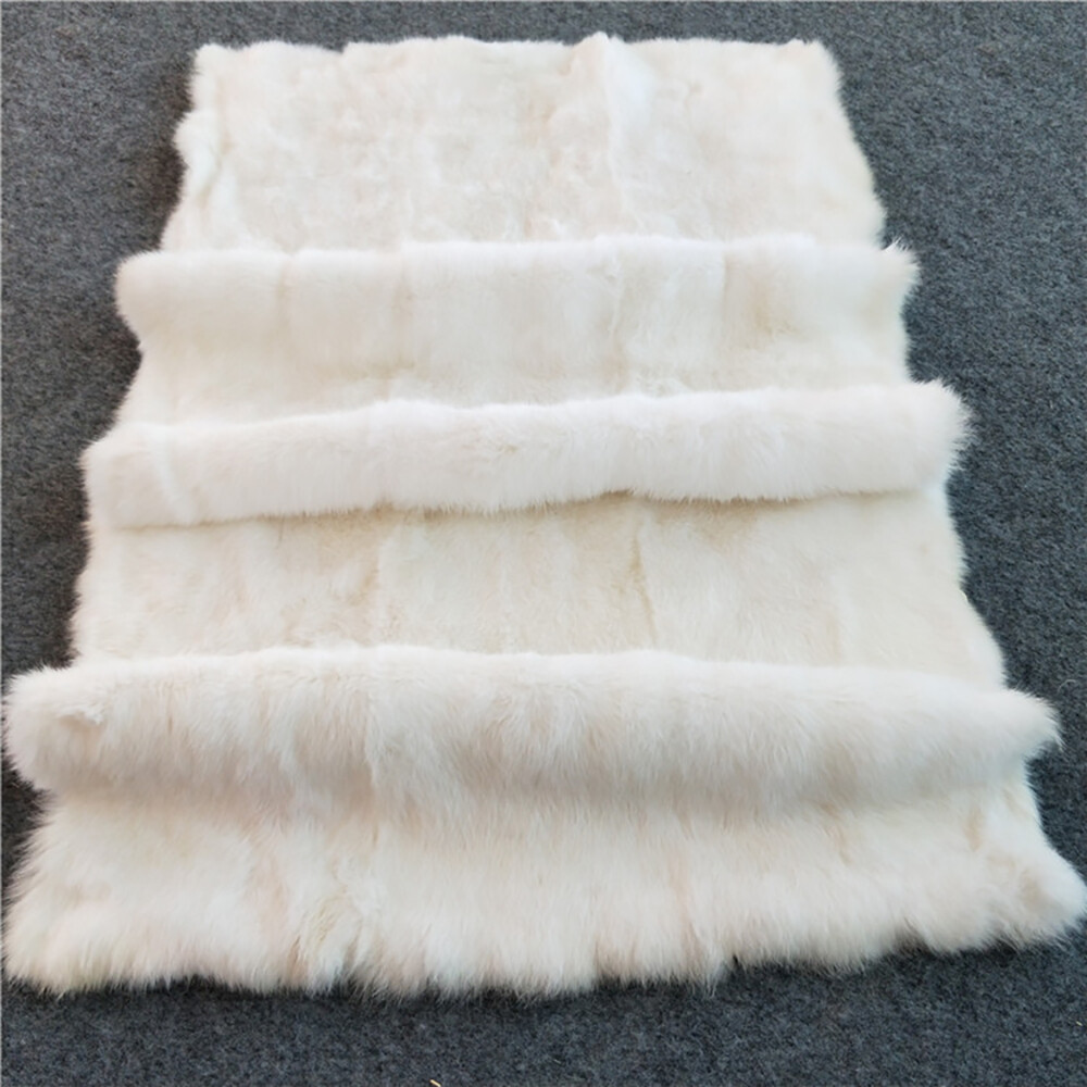 Natural White Rabbit Throw Real Fur Blanket Rug Full Pelts Patchwork 21x 41'' gallery