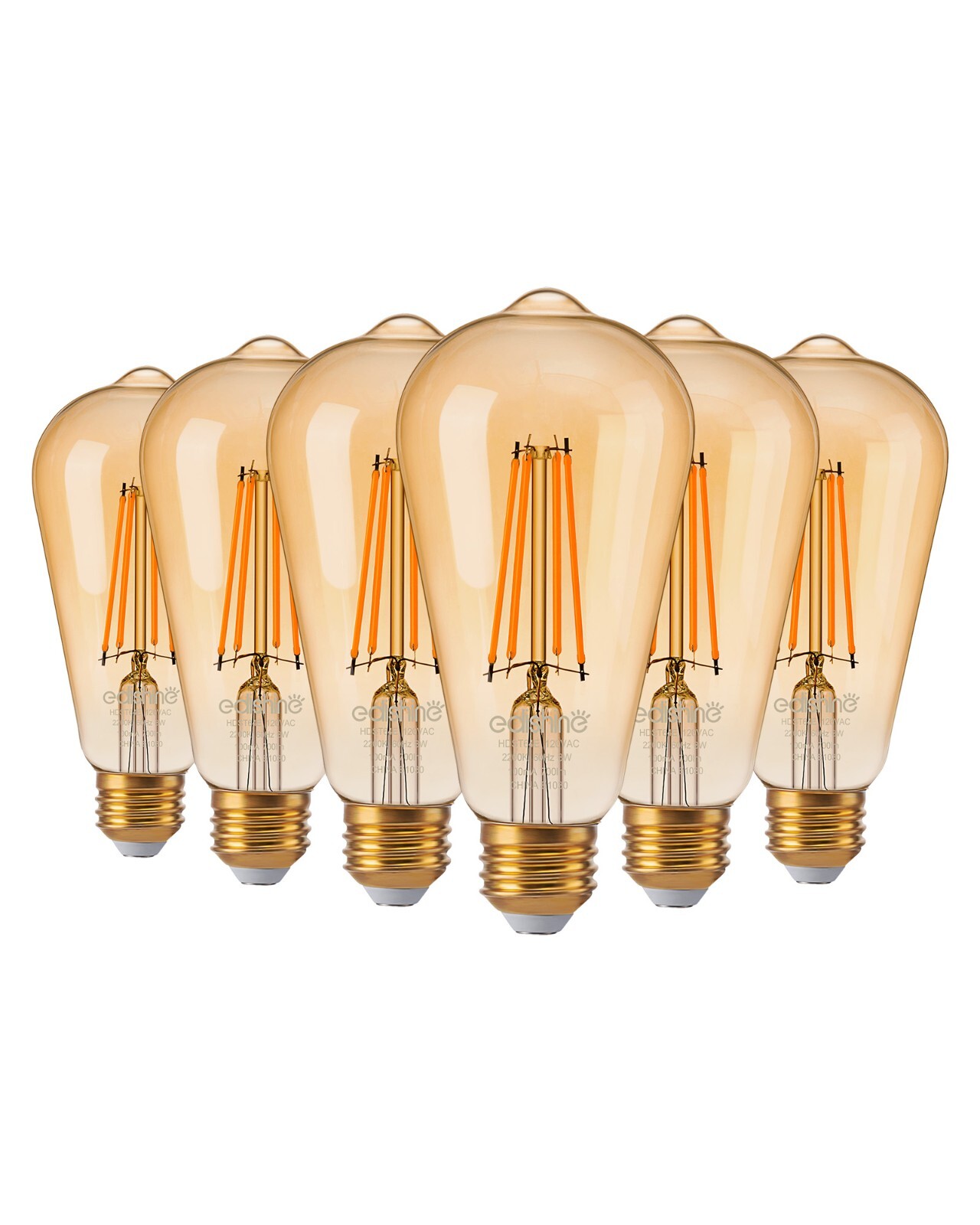 EDISHINE 6 Pack Vintage LED Edison Bulbs,ST64 Dimmable Amber Warm Light, 240° gallery