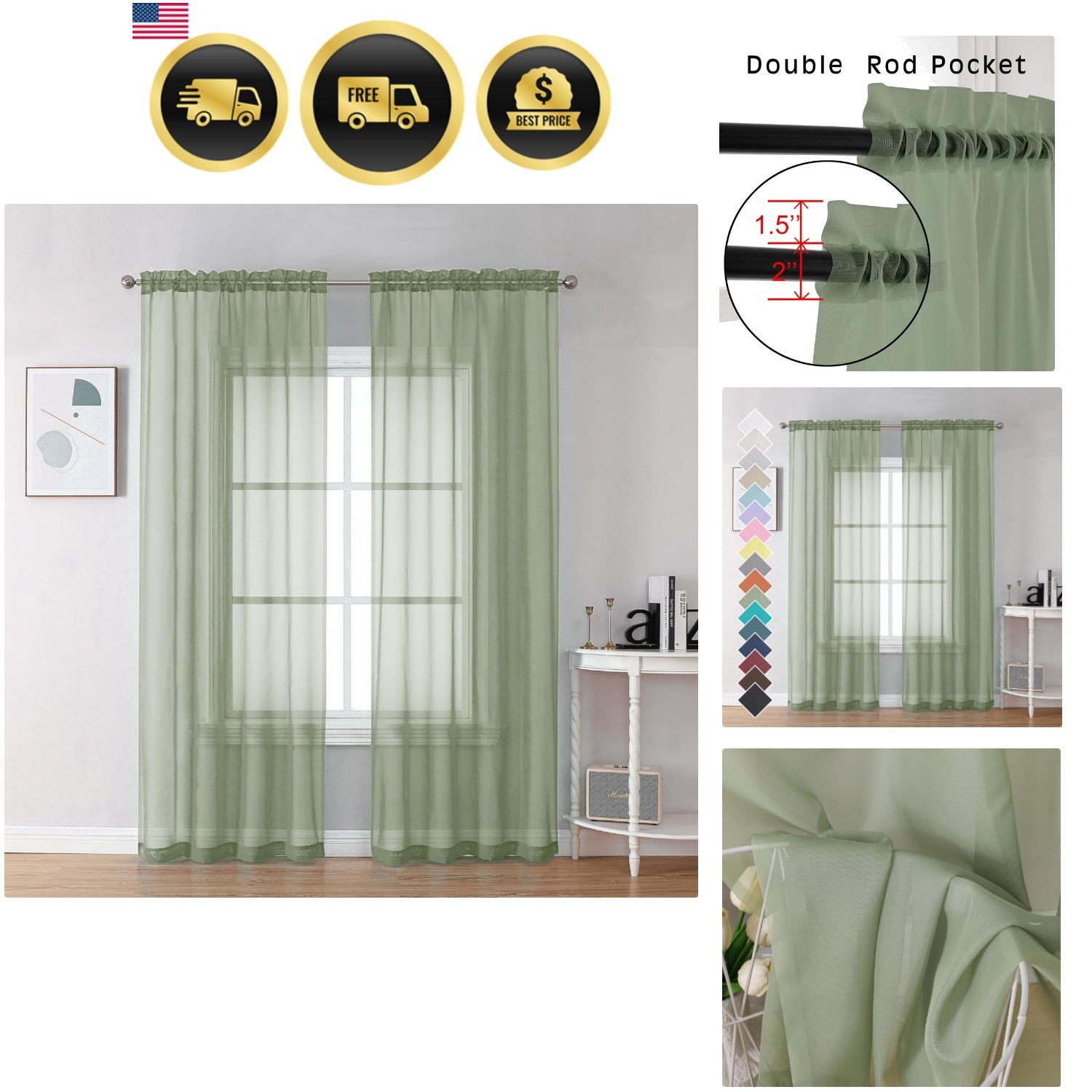 Bedroom Curtains 2 Panel Sets 84" Inch Length - Transparent Light Weight Soft... gallery