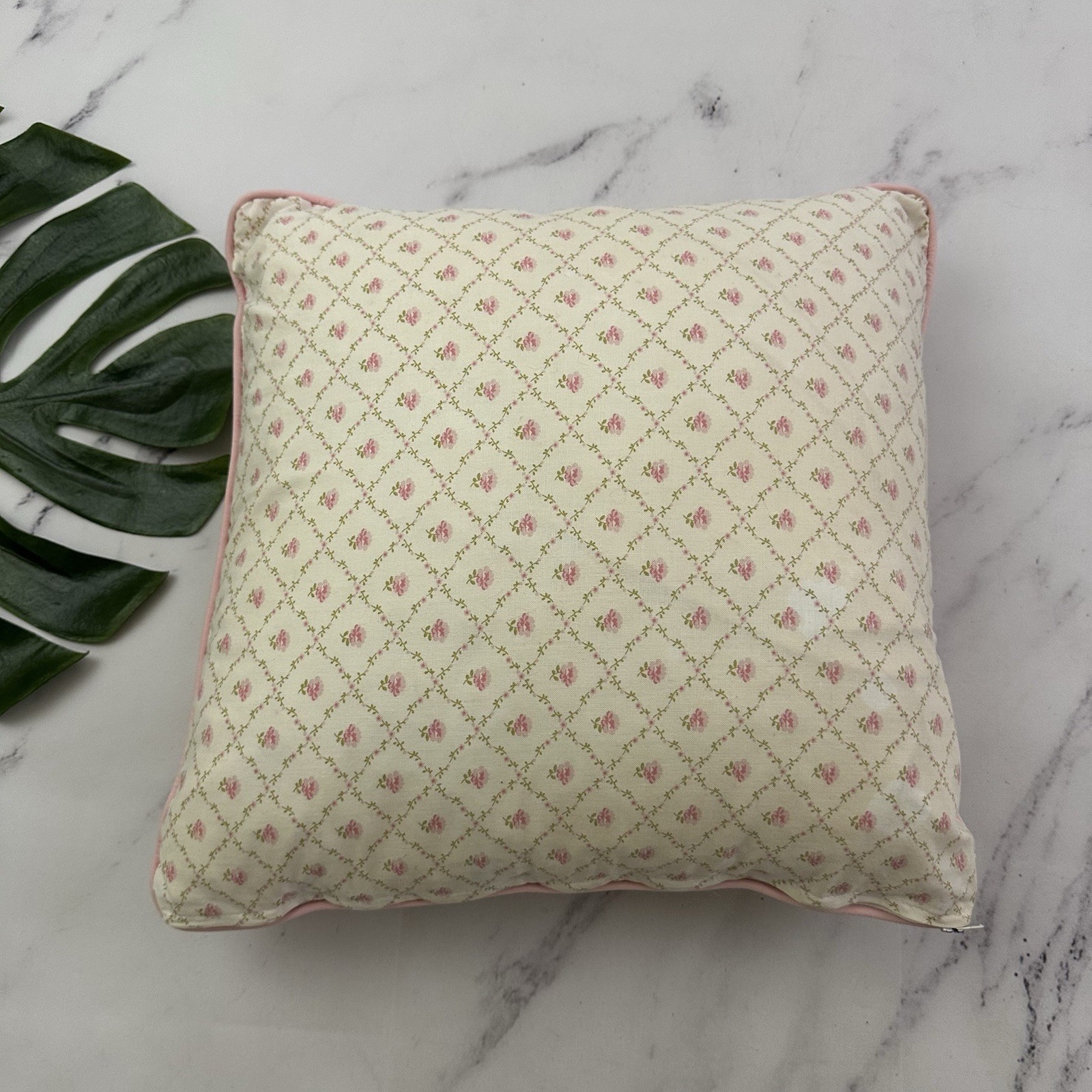 Laura Ashley Vintage Y2k Throw Pillow Pink White Patchwork Floral Down Insert gallery