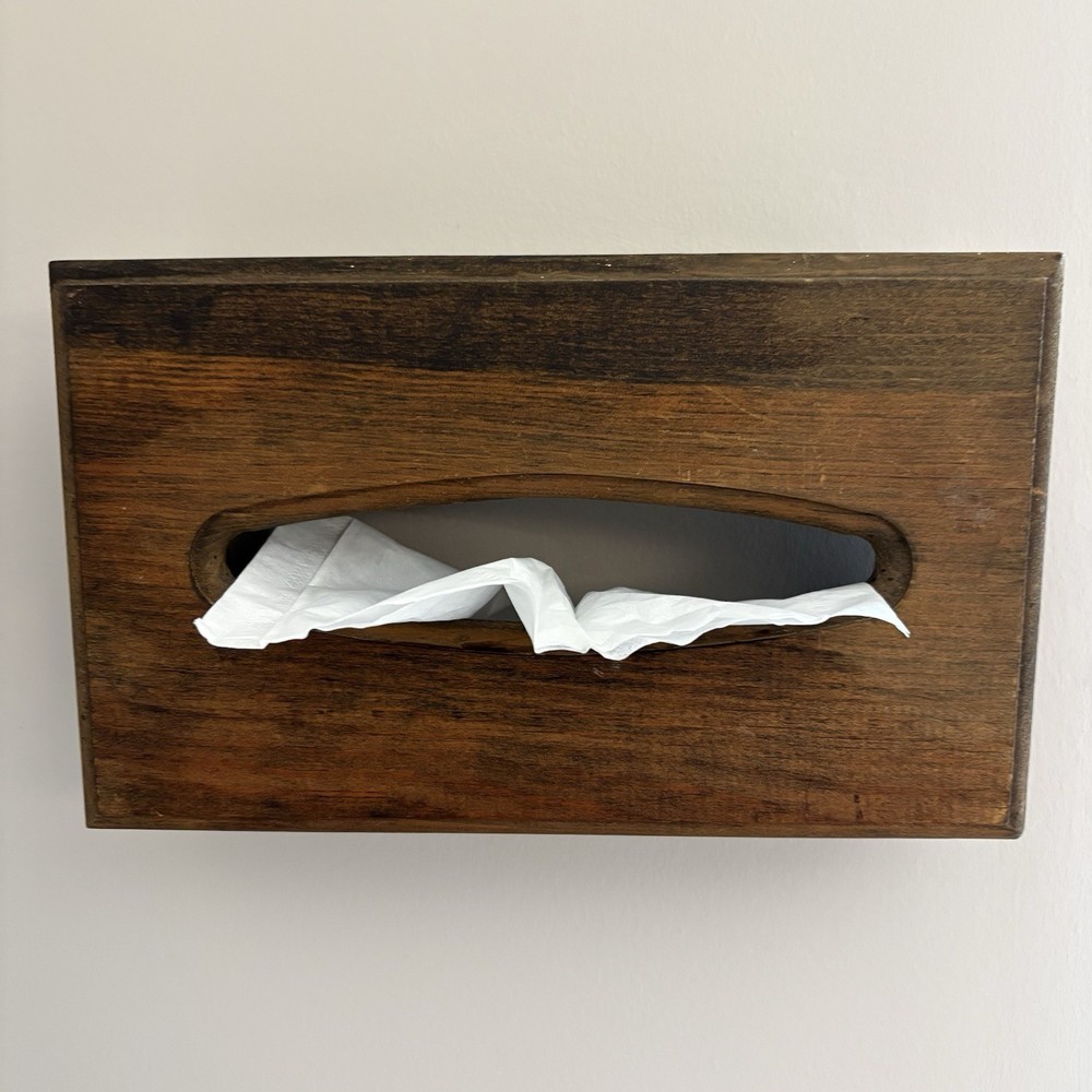 Vintage Solid Wood Wall Mount Tissue Box Kleenex Holder Cover Mid Century Decor