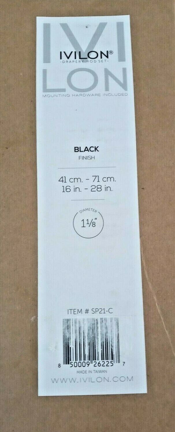 IVILON DRAPERY ROD(Set 41cm- 71cm/16in- 28in)Diameter1-1/8 Black Finish.New gallery