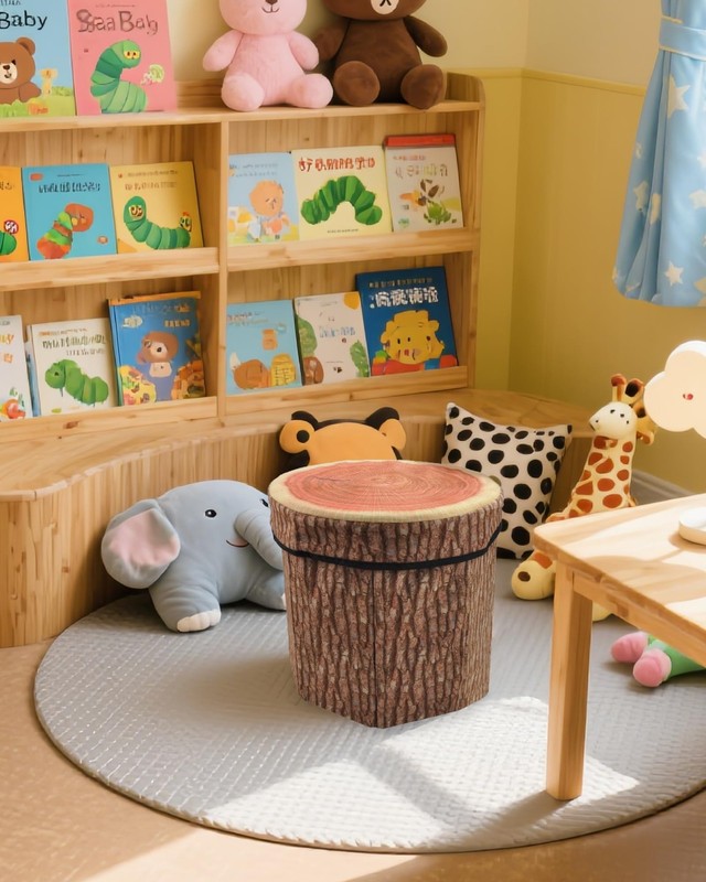 Fruit Storage Stool Ottoman,Tree Stump Stool, Cute Folding Storage Toy Box, C... gallery
