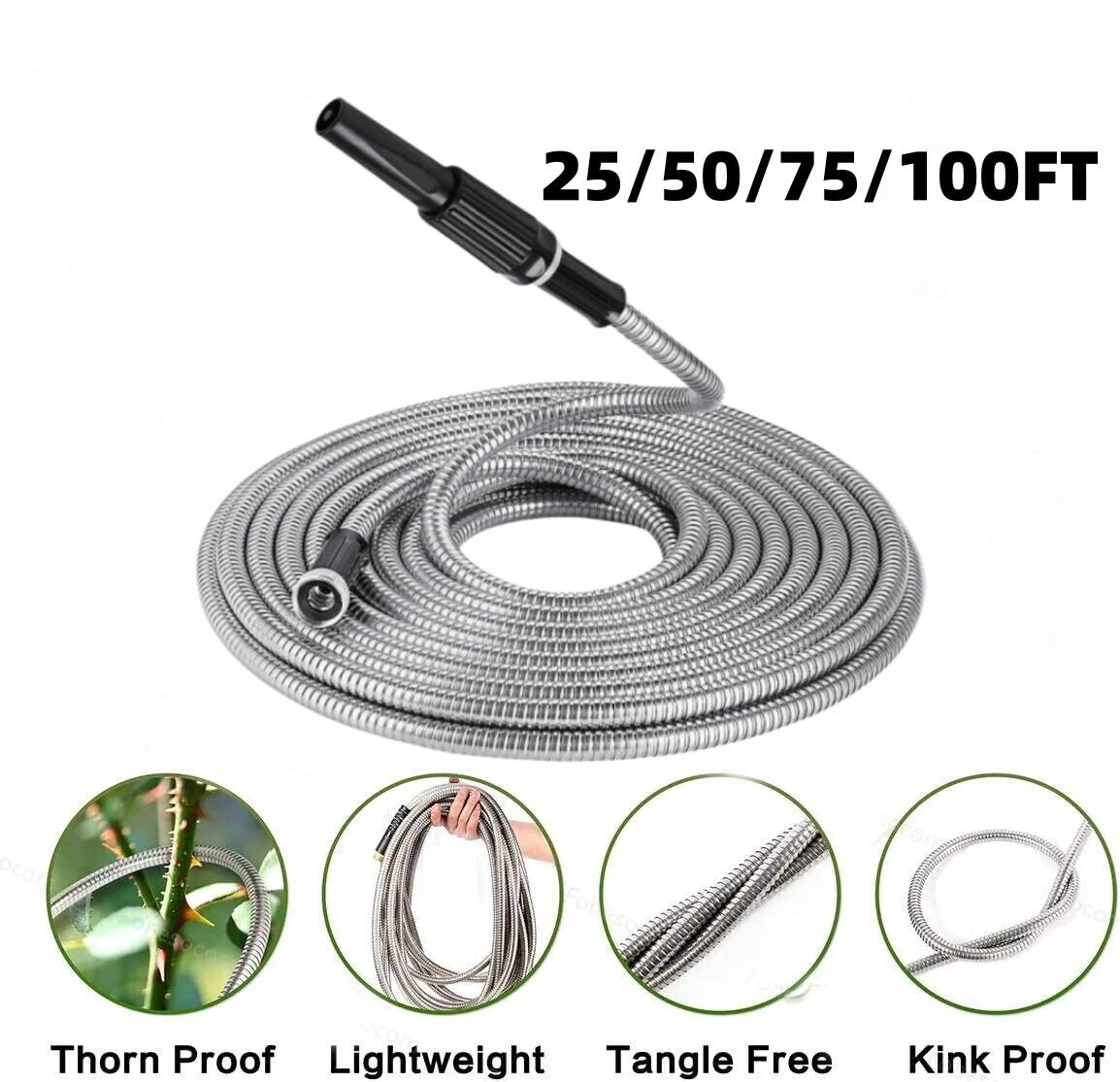 Lightweight Stainless Steel Metal Garden Water Hose Pipe 25/50/75/100FT Flexible gallery