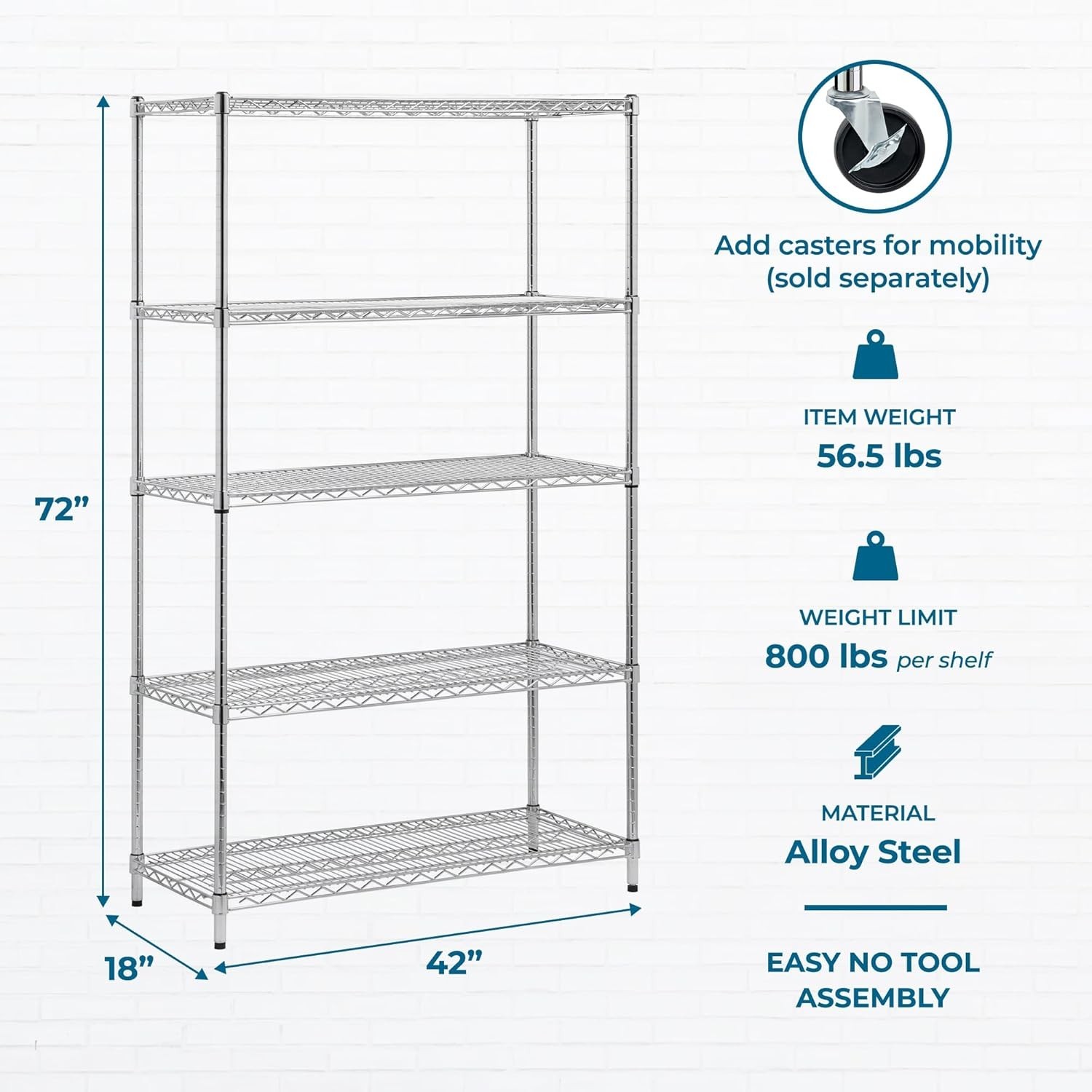Adjustable Storage Durable Shelving Unit 800-Pounds Per Shelf Chrome 5-Tier gallery