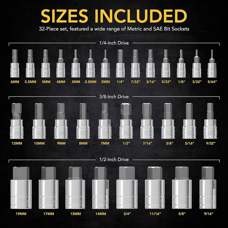 Master HEX Bit Socket Set, Premium S2 Alloy Steel | Complete 32-Piece, (LX-144) gallery