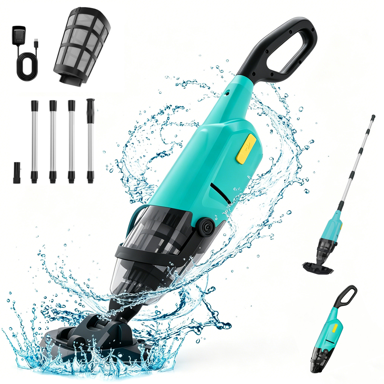 Cordless Pool Vacuum Handheld Cleaner Rechargeable w/ Telescopic Pole 90min IPX8 gallery