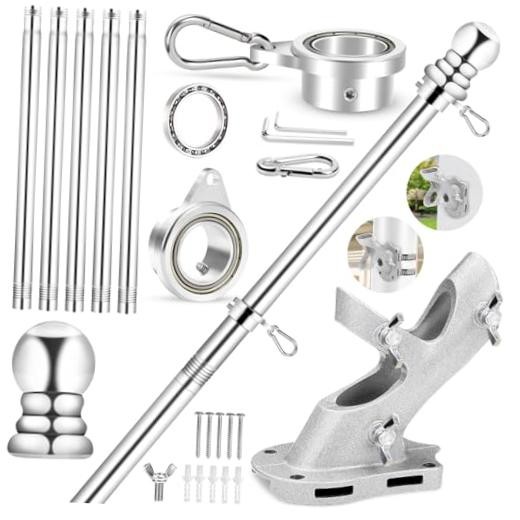 6 FT Flag Pole with Bearings Rings and Bracket, 360° Spinning Flag 6 FT-Silver gallery