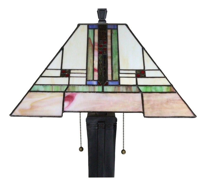 Frank Lloyd Wright Mission Style Pyramid Translucent Glass Side Table Lamp Decor gallery