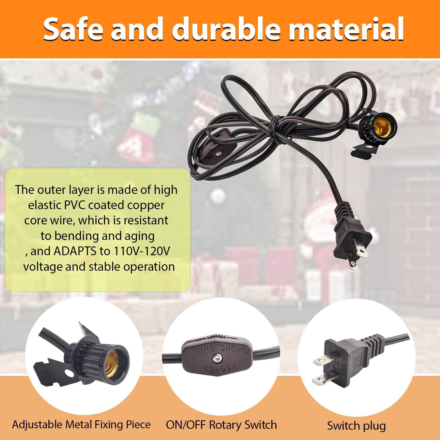 Salt Lamp Cord with E12 Light Bulb Socket Rotary Switch Plug for Brown gallery