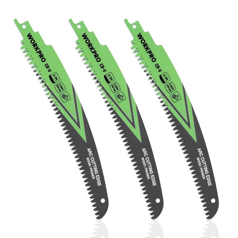 WORKPRO 3PC 9" Arc Wood Pruning Reciprocating Saw Blades Set 6TPI Japanese Teeth gallery