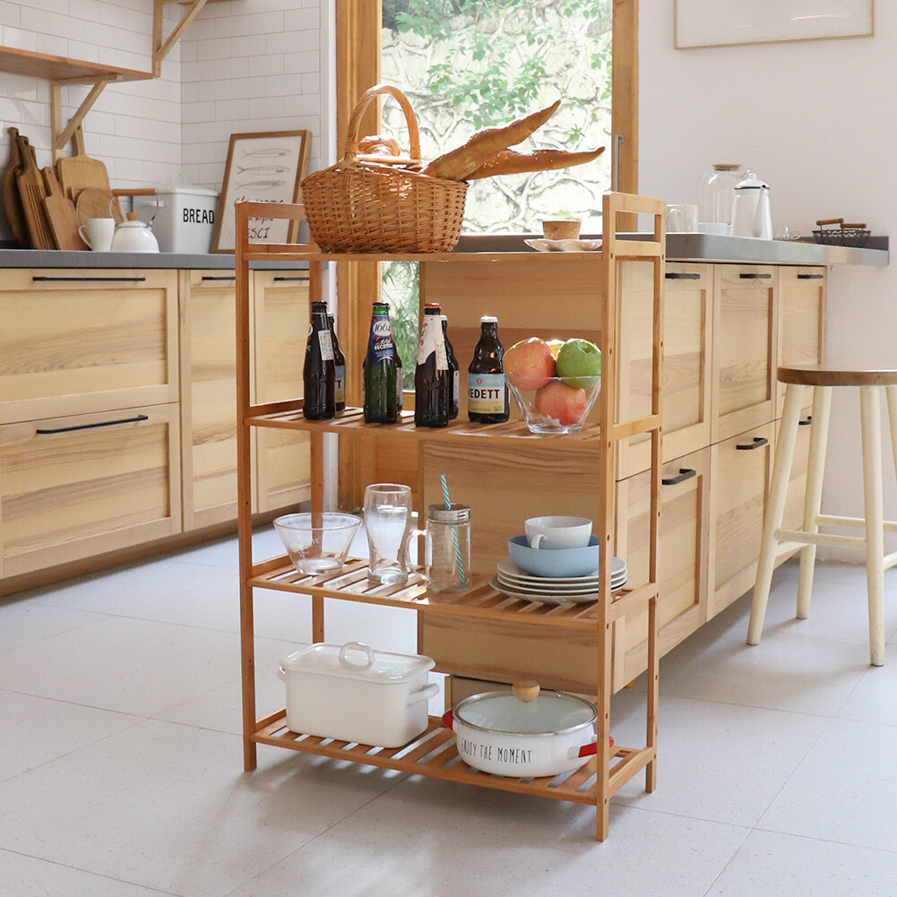Adjustable Bathroom Kitchen Storage Bamboo 4 Shelves Floor Height Flower Stand gallery