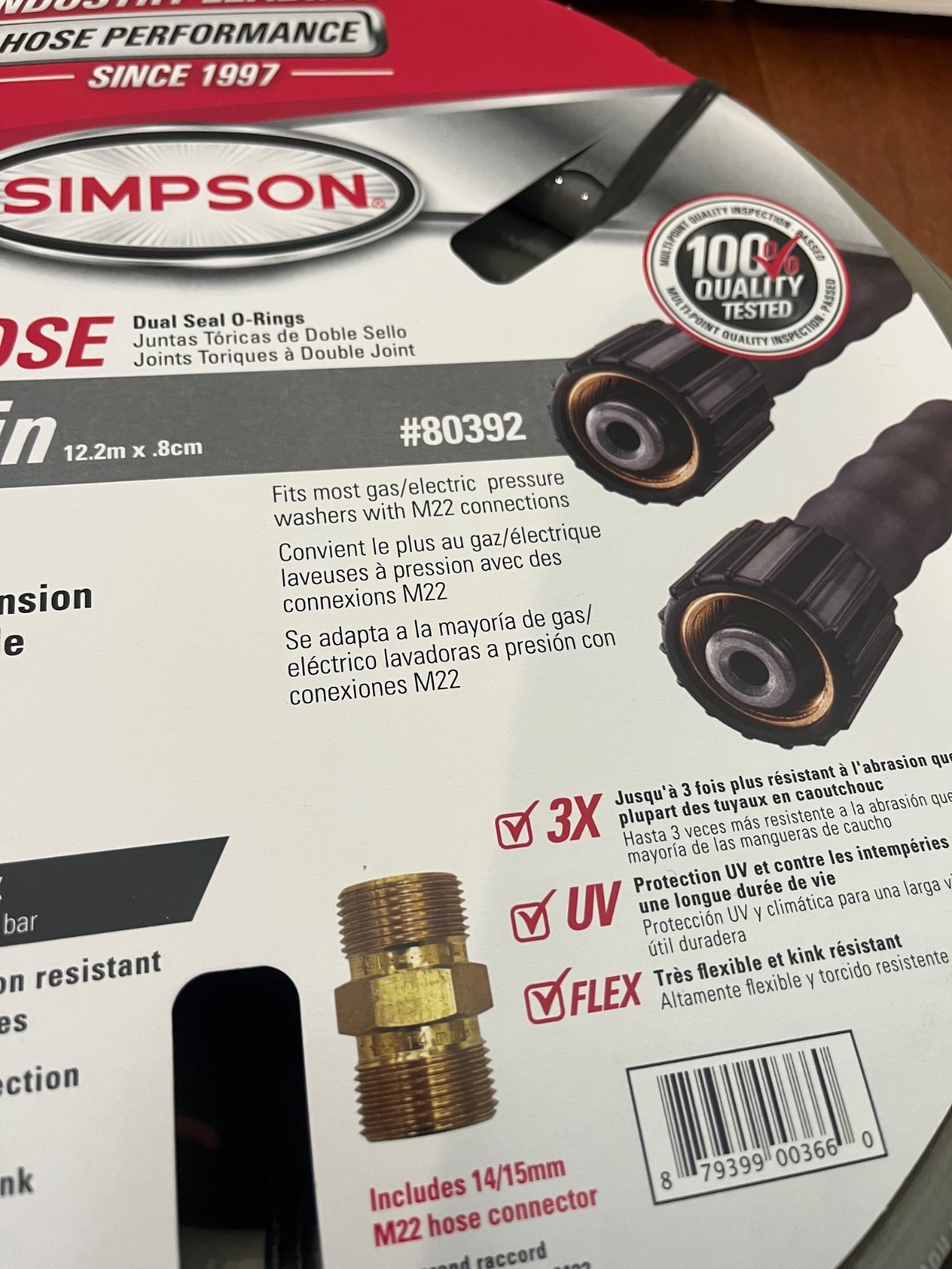 Simpson Morflex 5/16 In. X 40 Ft. 3700 psi Pressure washer Hose M22 Connection gallery