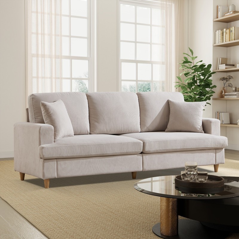 EBELLO 87" Sofa Couch with 2 Pillows, 3 Seater Corduroy Couch for Living Room gallery