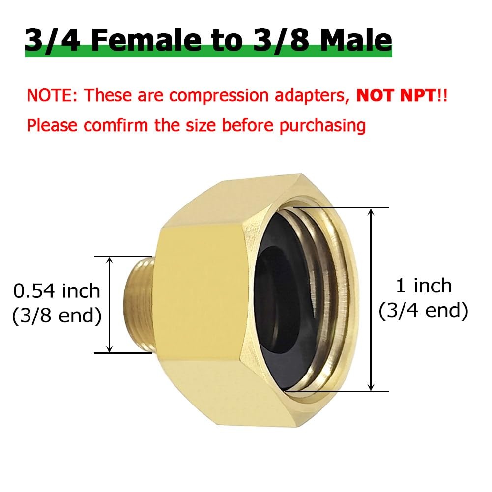 Hooshing 2PCS 3/4 GHT Female to 3/8 Compression Male Thread Reducer Faucet Ad... gallery