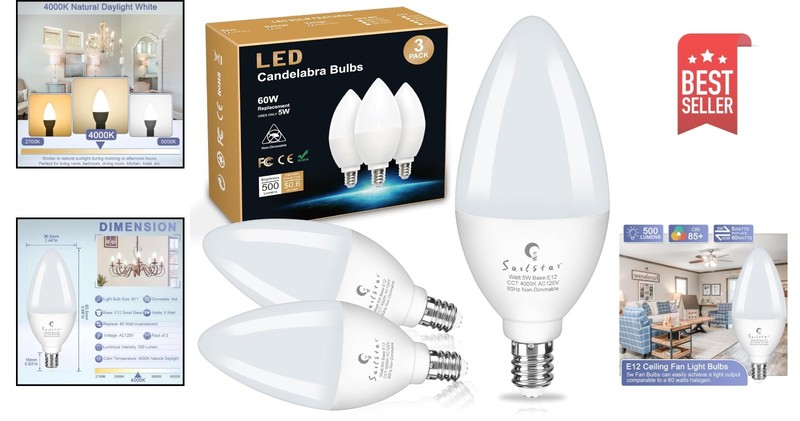 Energy-Efficient E12 Candelabra Bulbs - 5W LED, 500 Lumens, 4000K Bright White gallery